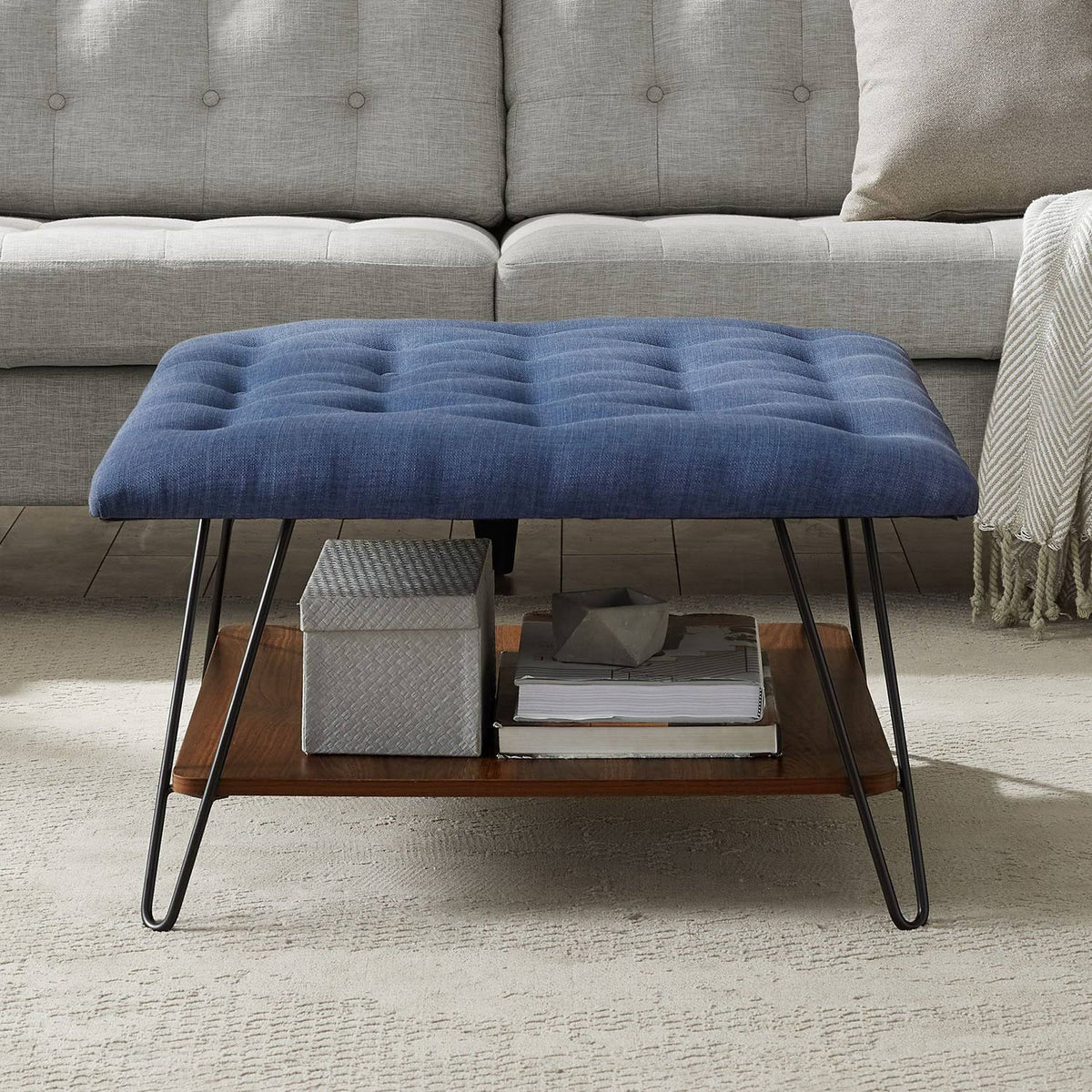 Grey Tufted Ottoman X93738
