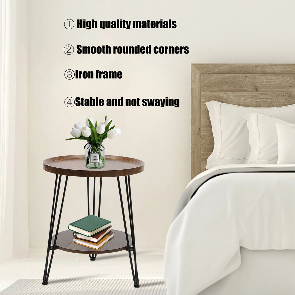 Round End Table with Storage Shelf Metal Leg O50369
