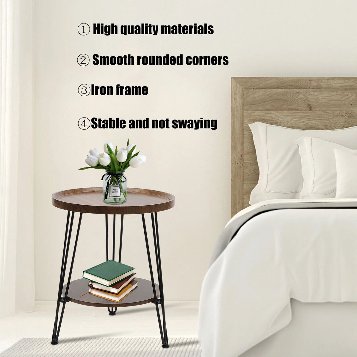 Round End Table with Storage Shelf Metal Leg O50369