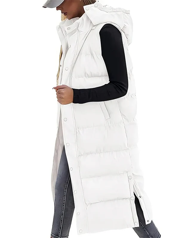Women's Long Quilted Puffer Vest with Hood Z751