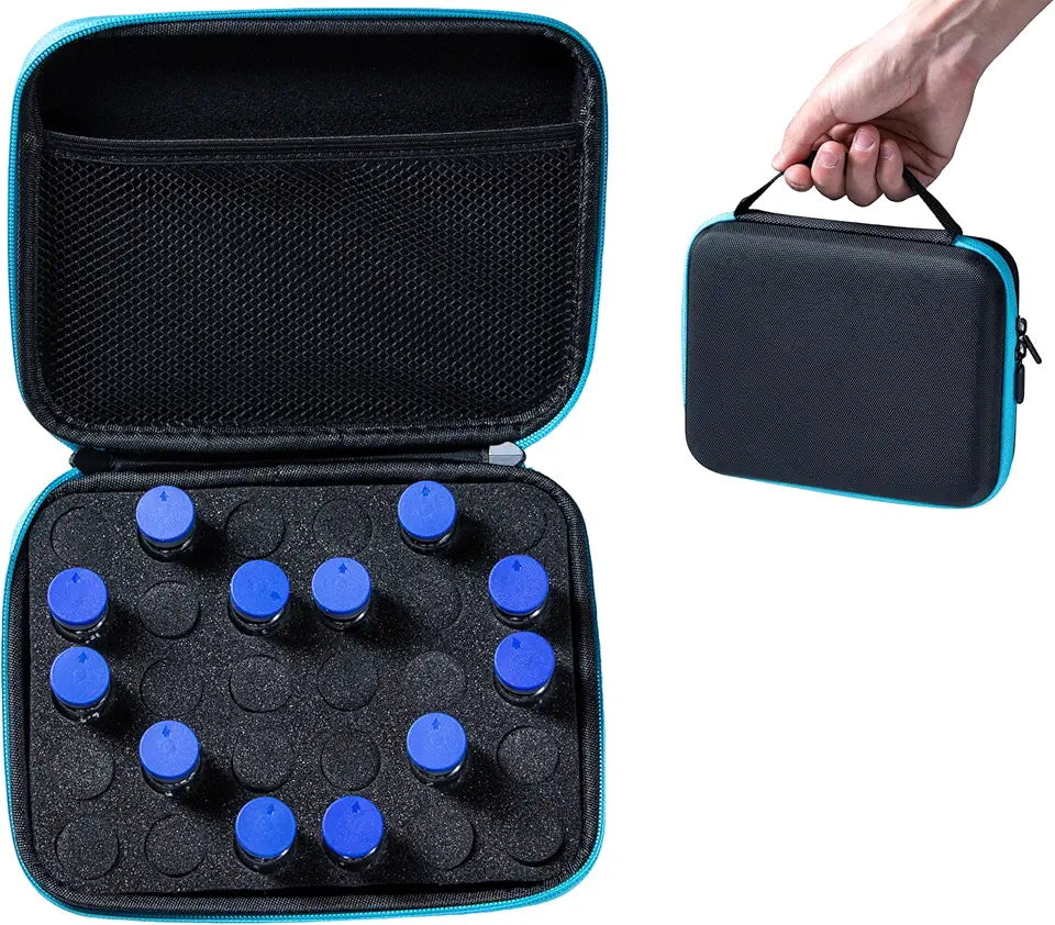 30 Slots Insulin Vials Fridge Organizer with Hand Strap, Black and Blue S7479