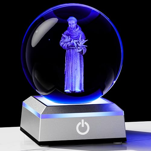 Engraved 3D Crystal Ball Jesus Crucifix Cross Figurine with LED Light Base L80451