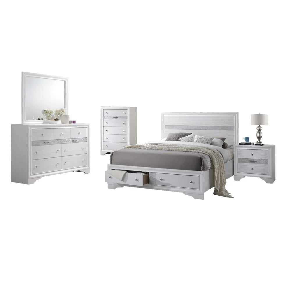 White Wood 5 Piece Bedroom Set with Full Size Platform Bed N366
