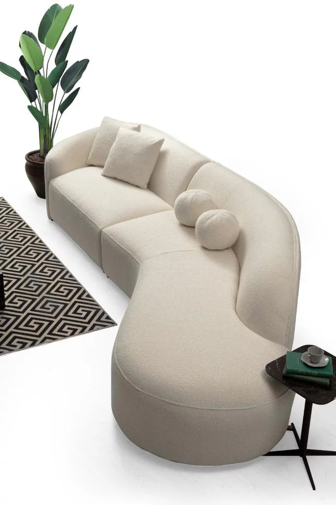 Ivory Boucle Curved Sectional M527