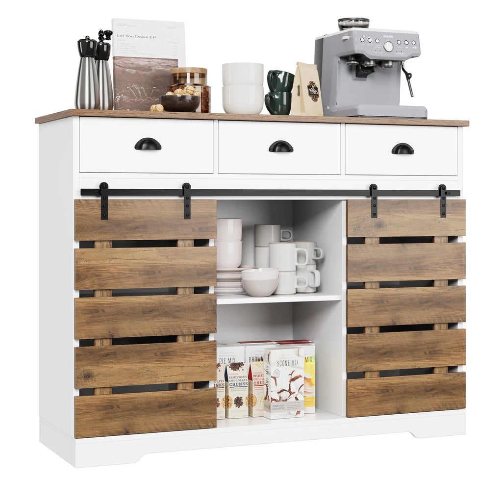 White 3 Drawer Buffet Cabinet with Sliding Barn Doors Z86715
