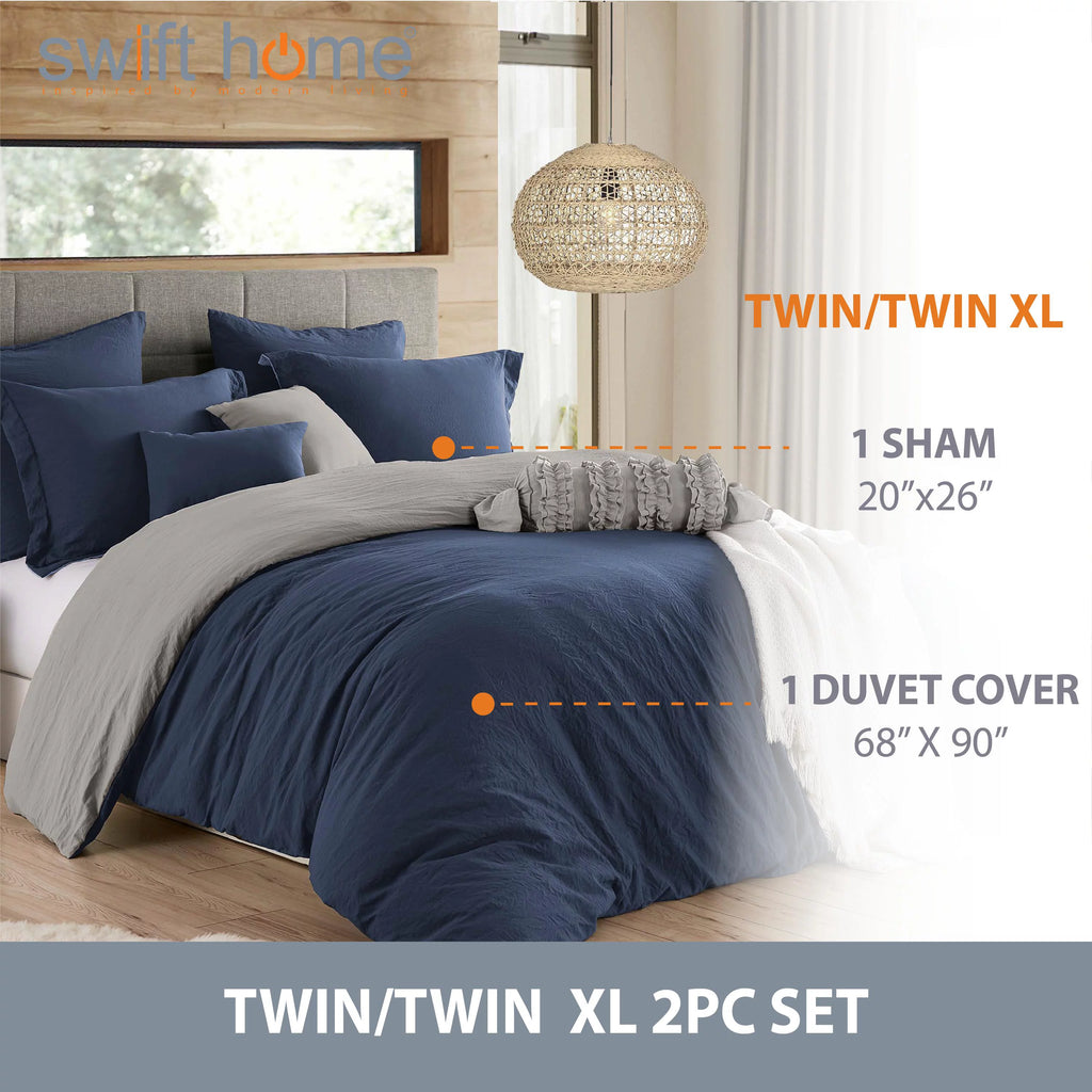 Navy Graphite Twin/Twin XL Reversible Duvet Cover & Sham Set F9742