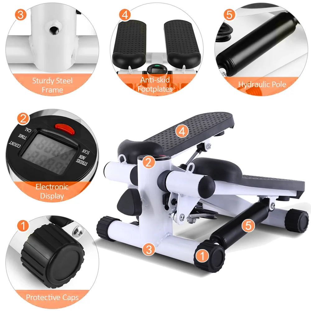 Gray Mini Stepper Air Stair Climber Exercise Machine with Resistance Band W2057