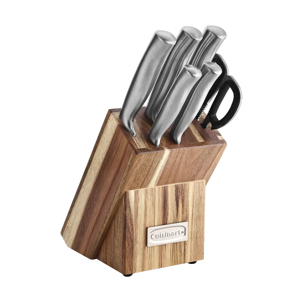 7 Pc Stainless Steel Prep Set with Acacia Wood Block J546