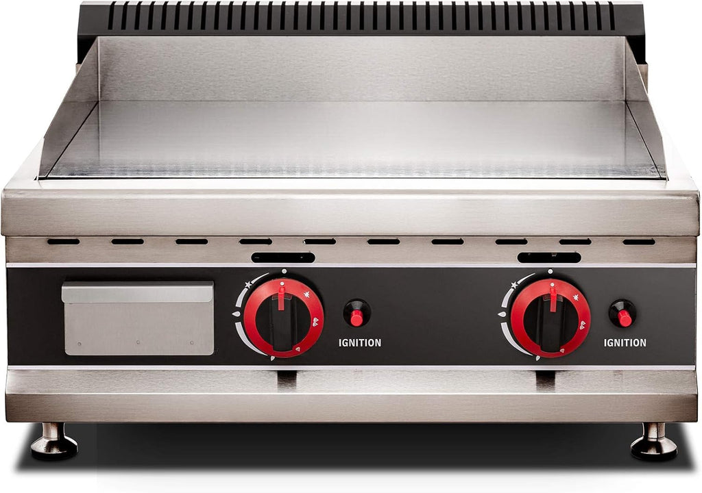 24-Inch Commercial Gas Griddle, 2-Burners Liquefied Propane Gas Flat Top Stainless Steel Countertop Manual Griddle C489