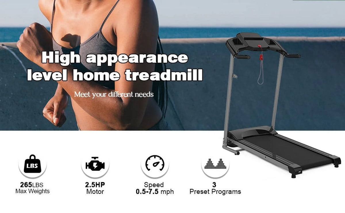 Foldable Electric Treadmill 2.5HP 265LBS Weight Capacity O8682