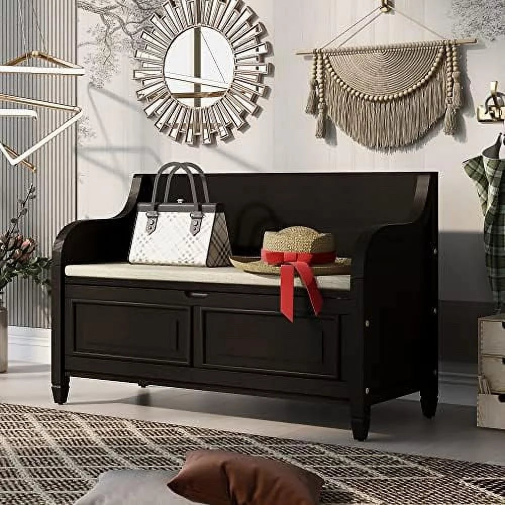 Brown Cushion Shoe Bench with 2 Doors Cabinet S266253