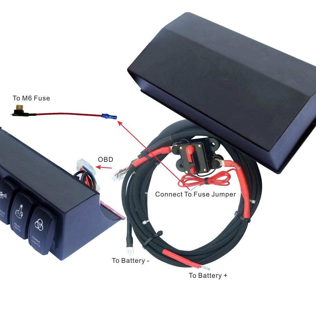6 Gang Rocker Switch Panel with Blue Backlight Control Pod and Relay Box C1557