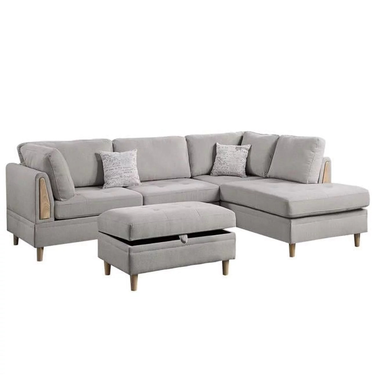 Charcoal L Shape Sectional Sofa Set with Ottoman I5187