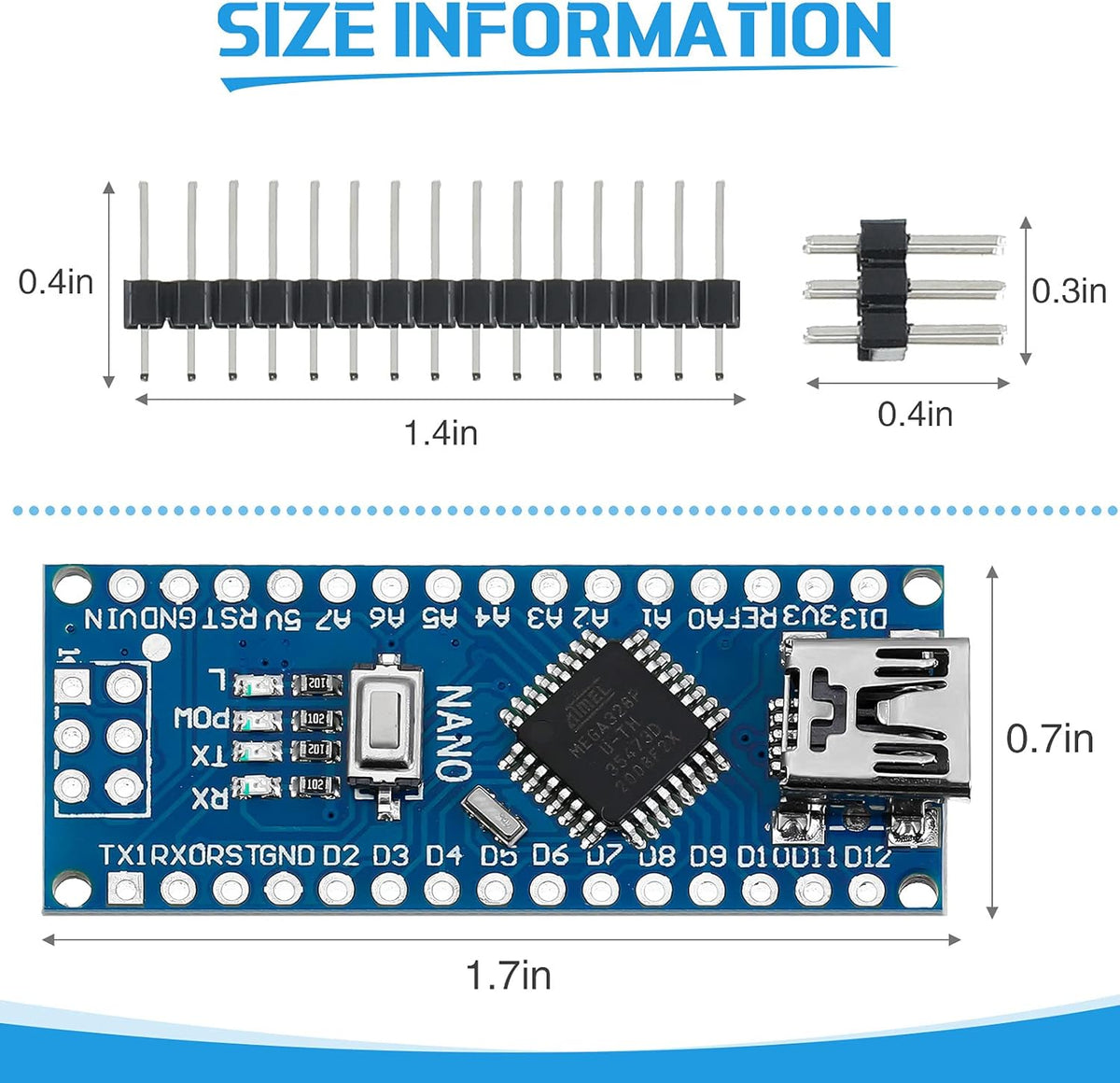6 Pieces ATmega328P Nano Board with Pin Headers L2984