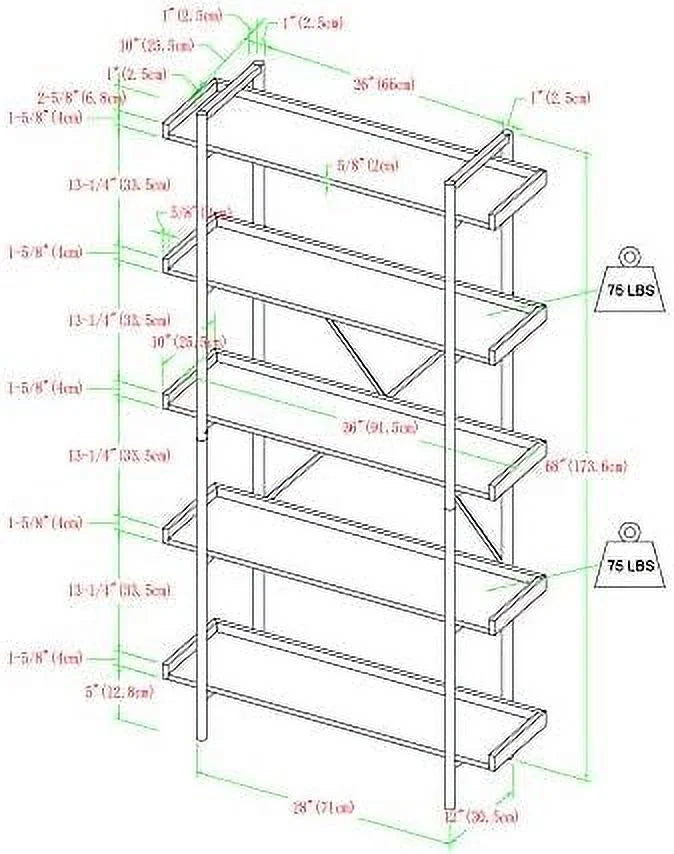 68 Inch Wood Metal Bookcase X46103