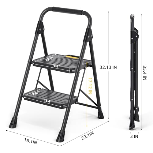 4 Step Steel Step Stool with Handrail, Black R780792