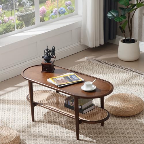 Rattan Wood Mid Century Modern Coffee Table W3848