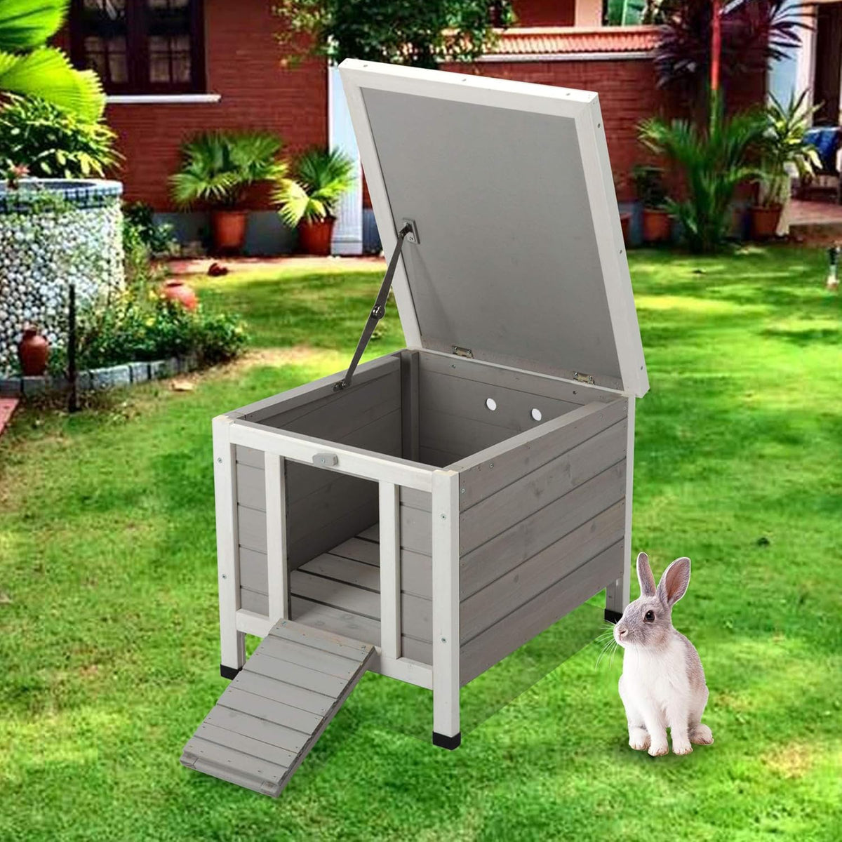 White Weatherproof Wooden Bunny Hutch Pet Cage V629099