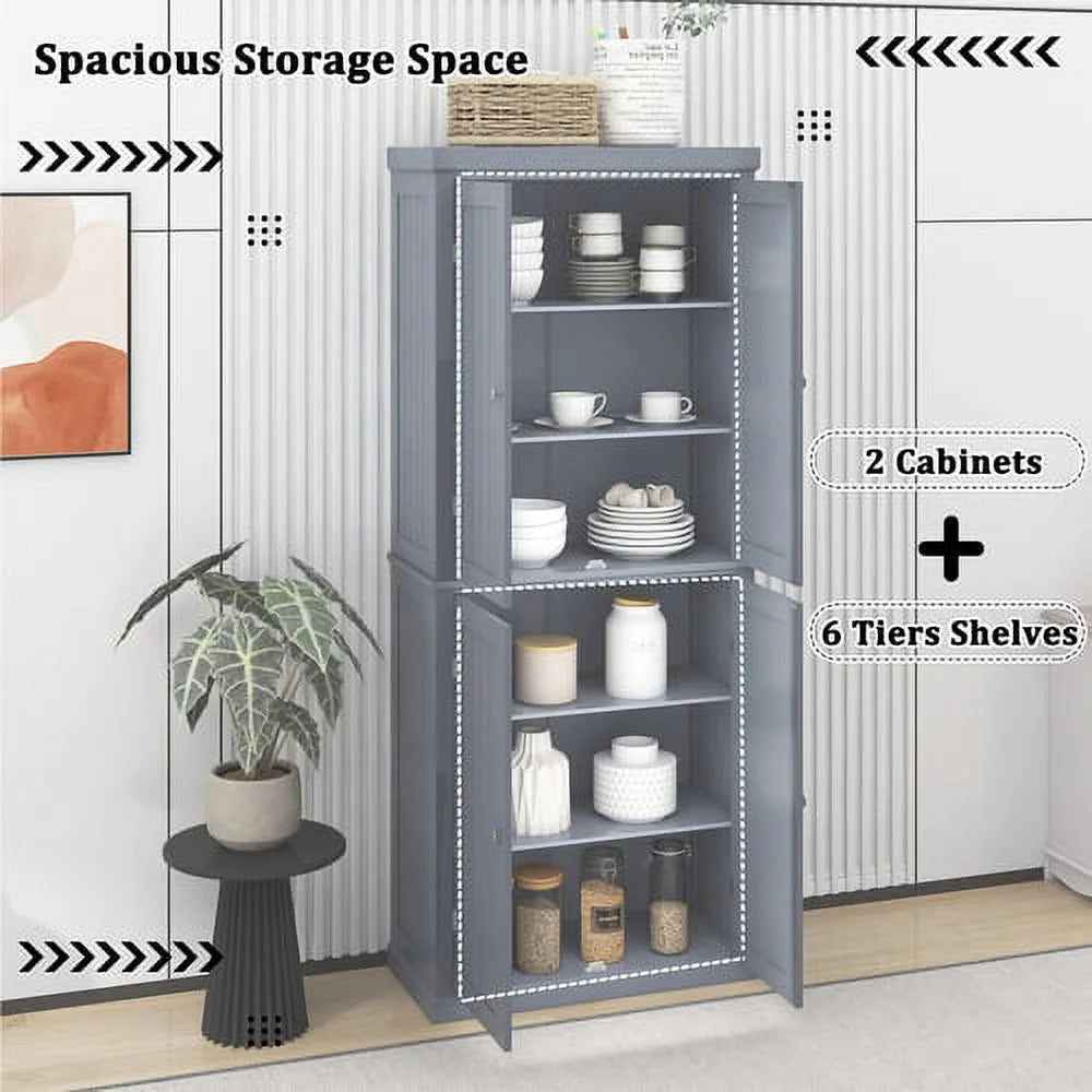 Tall Kitchen Pantry Storage Cabinet with 4 Doors and Adjustable Shelves R78606