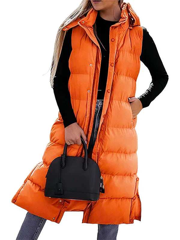 Women's Long Quilted Puffer Vest with Hood Z751