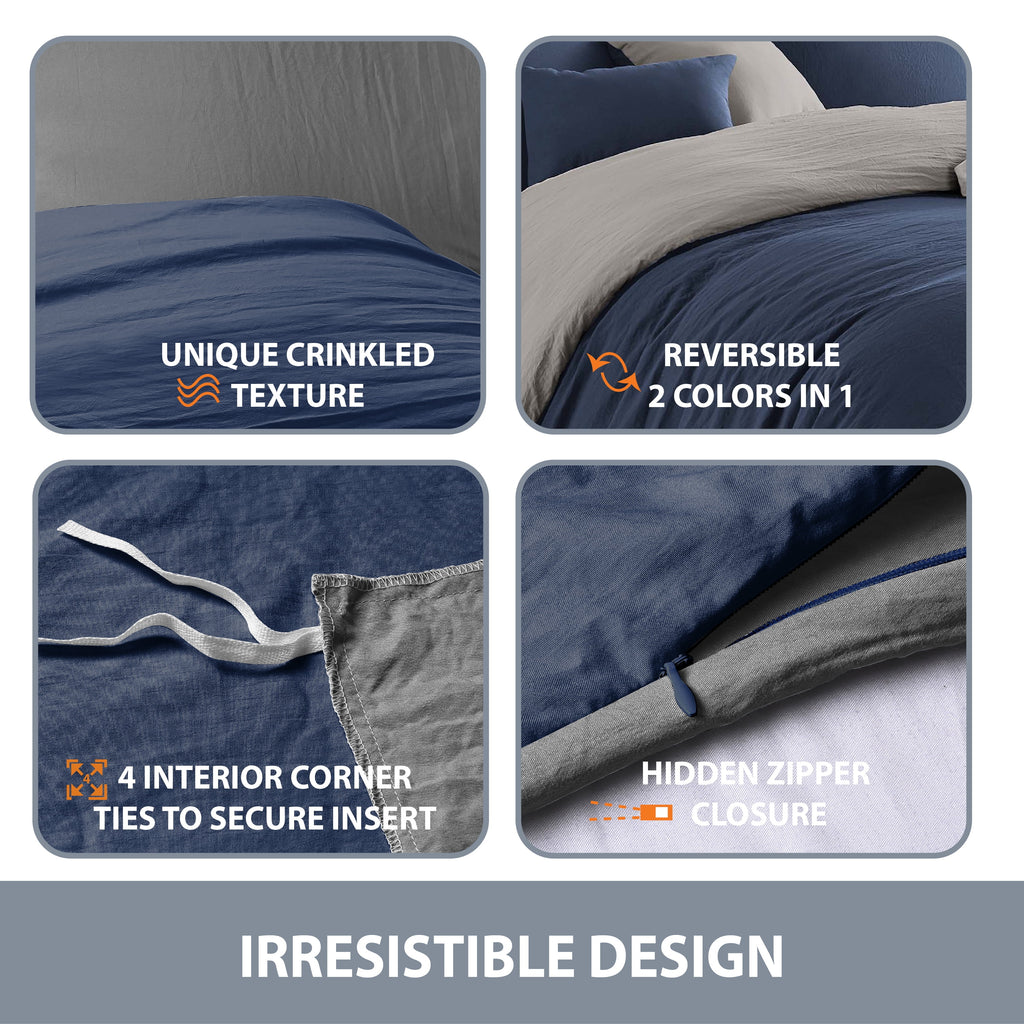 Navy Graphite Twin/Twin XL Reversible Duvet Cover & Sham Set F9742
