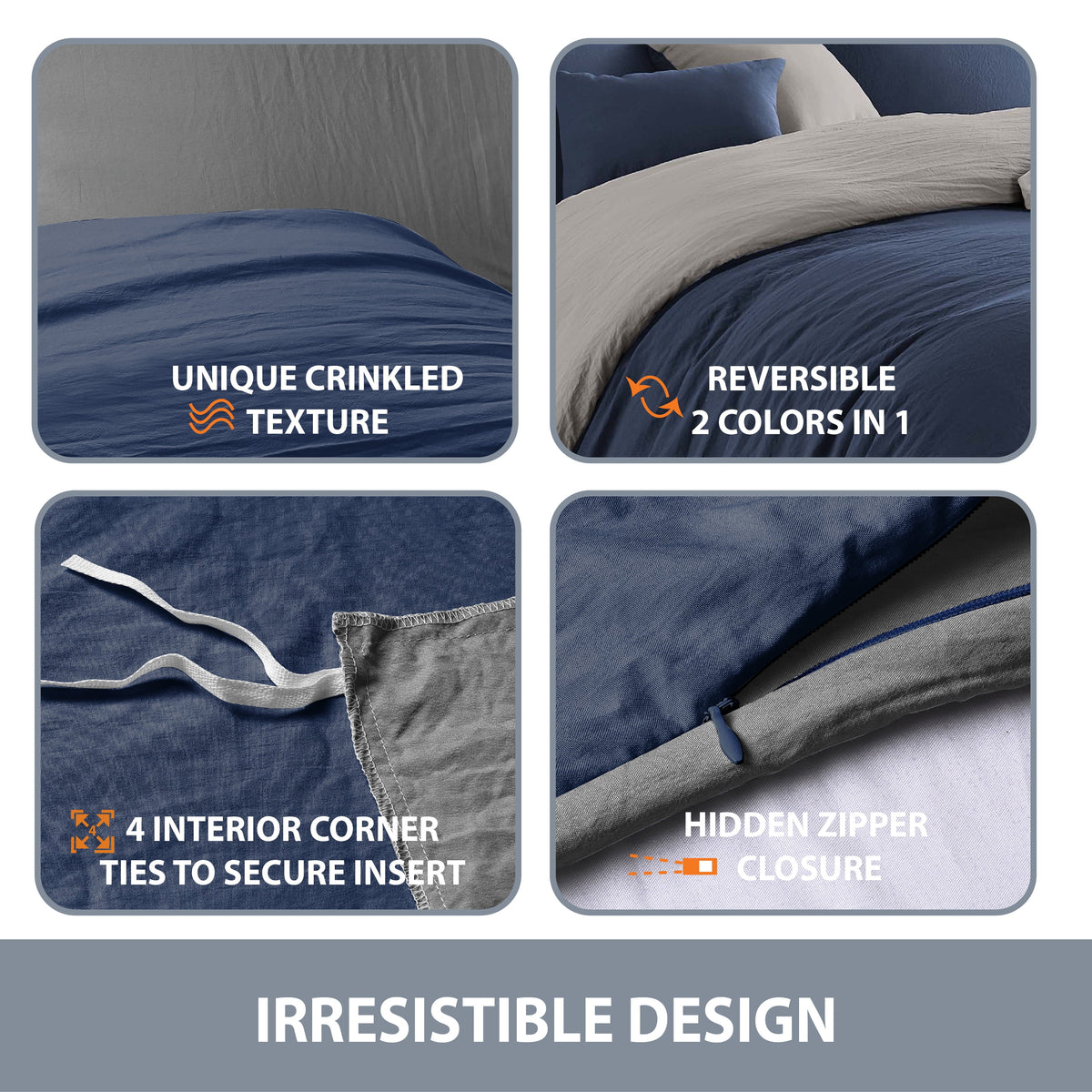 Navy Graphite Twin/Twin XL Reversible Duvet Cover & Sham Set F9742