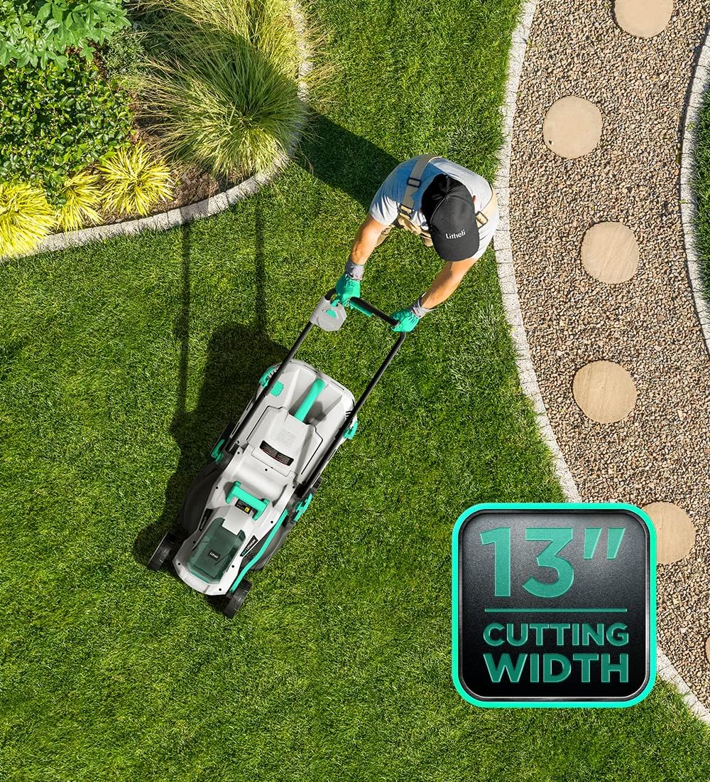 Cordless 13 Inch Lawn Mower with Brushless Motor, 4.0Ah Battery & Charger H736