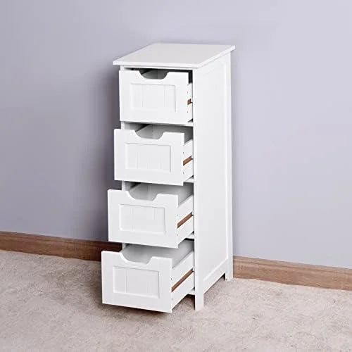 Narrow Bathroom Floor Cabinet with 4 Drawers White M743