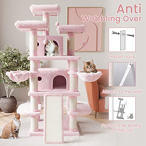 68 Inches Multi-Level Cat Tree with Condo and Hammocks Grey Q854