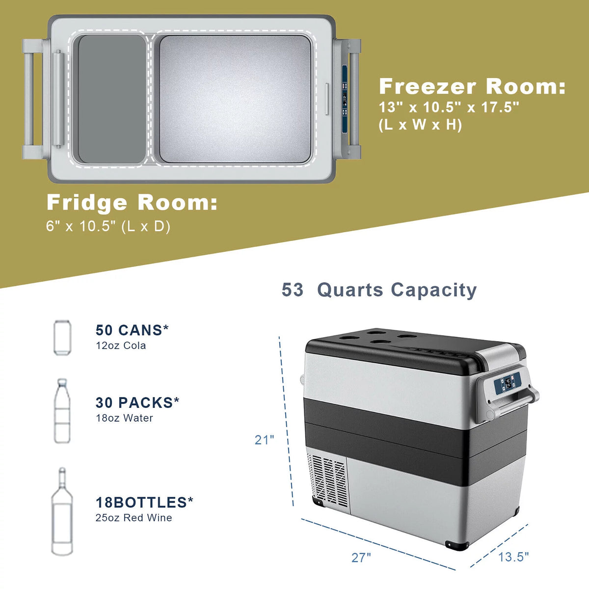 53 Quarts Portable Electric Car Cooler Refrigerator Freezer Compressor Camping A16492