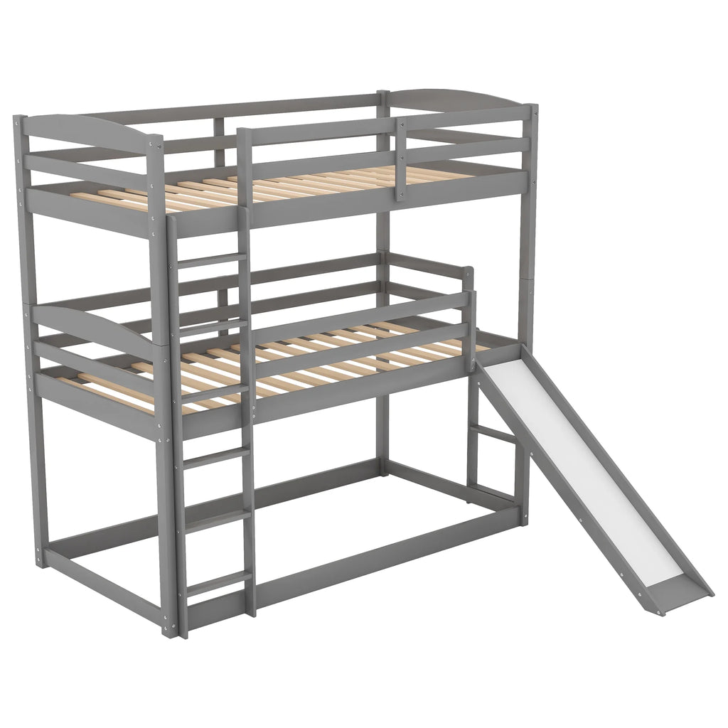 Gray Wood Triple Bunk Bed A600902