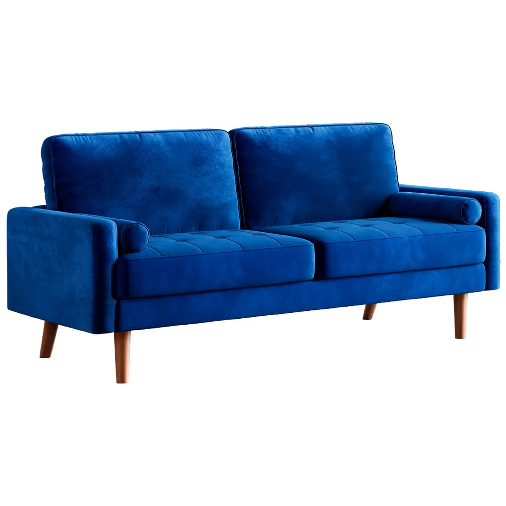 Blue Velvet Rolled Arm Sofa L188