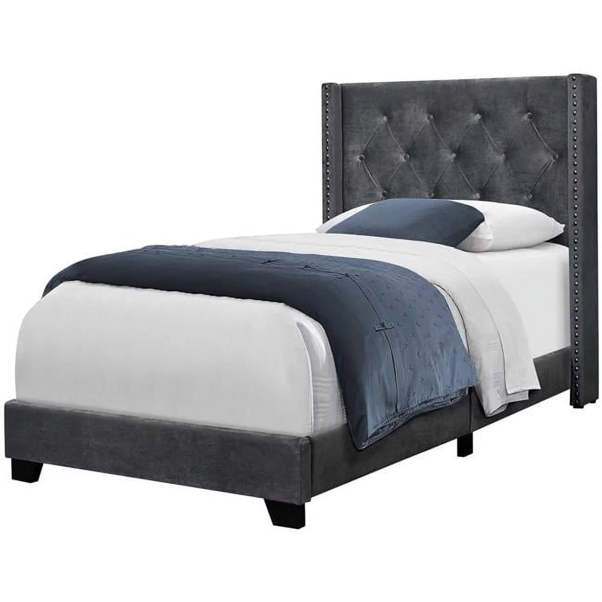 Dark Gray Velvet Twin Size Bed V653