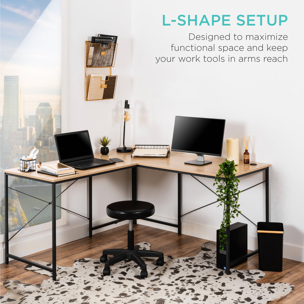 Oak/Black Modular L-Shaped Desk V69183