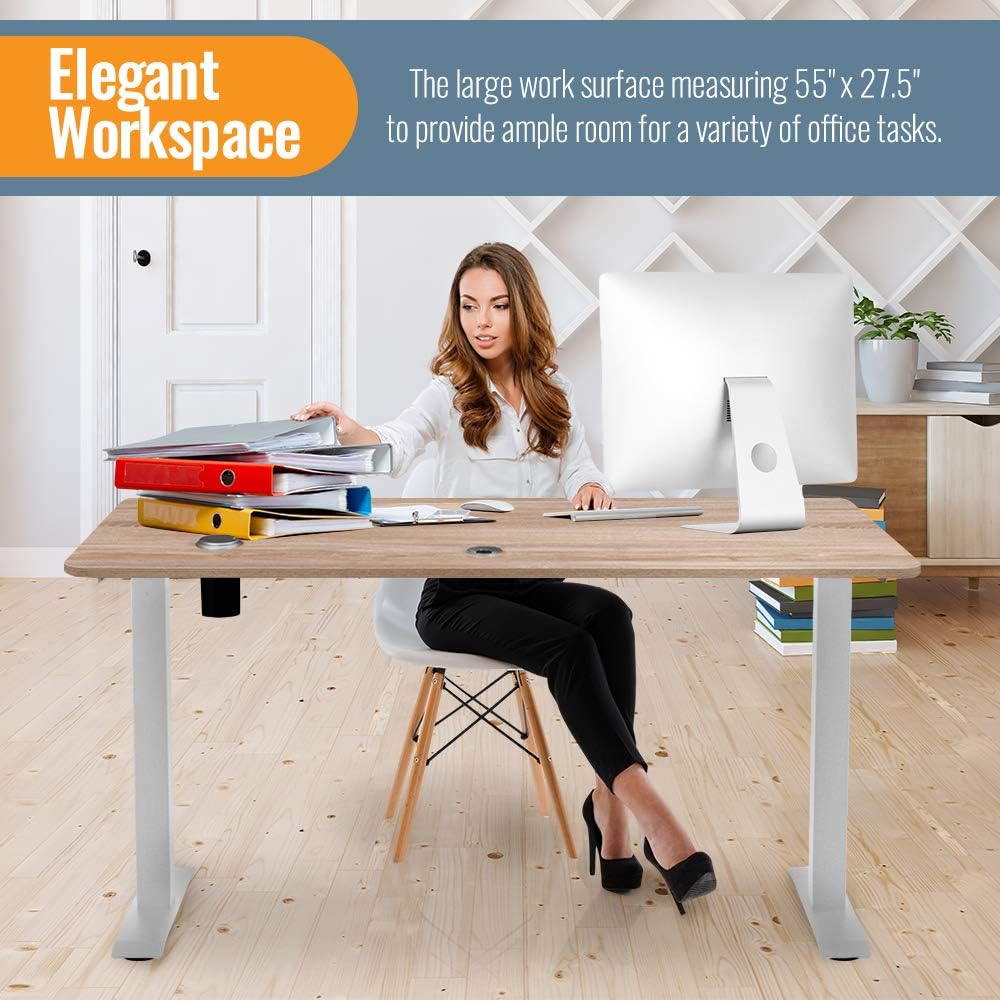 55-Inch Electric Height Adjustable Standing Desk with Attached Hook O3179
