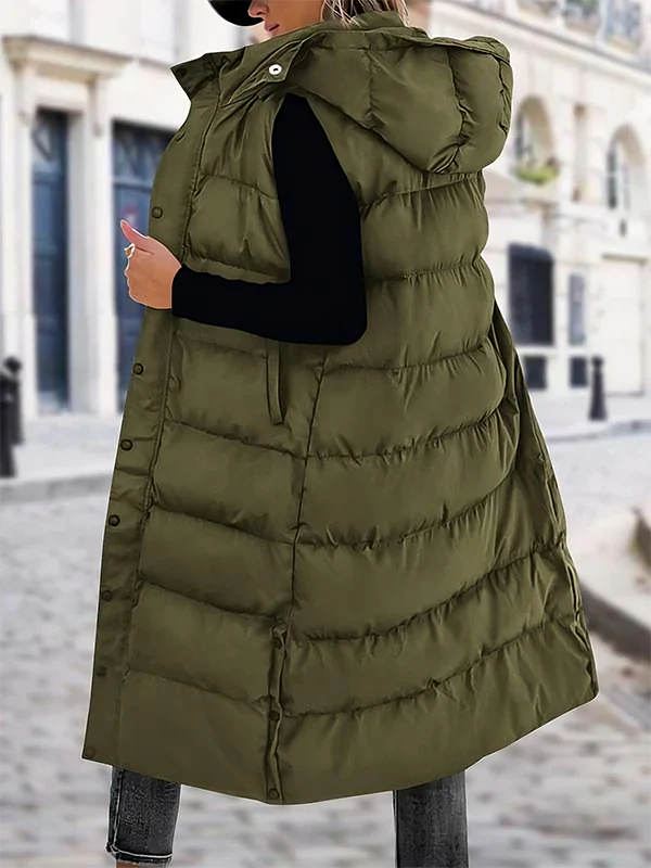 Women's Long Quilted Puffer Vest with Hood Z751