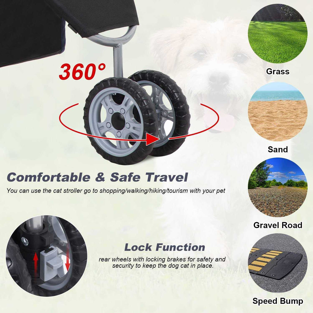 Pet Stroller Cat Dog Cage Folding Carrier T365