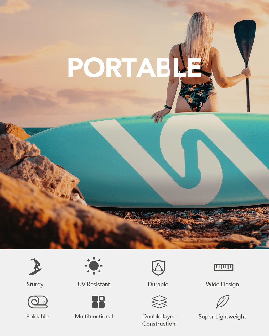 10' Green Inflatable Paddle Board with Carry Bag D135