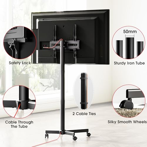 Rolling TV Stand for 32-65 inch Flat/Curved TVs with Tilting Height Adjustment J14106