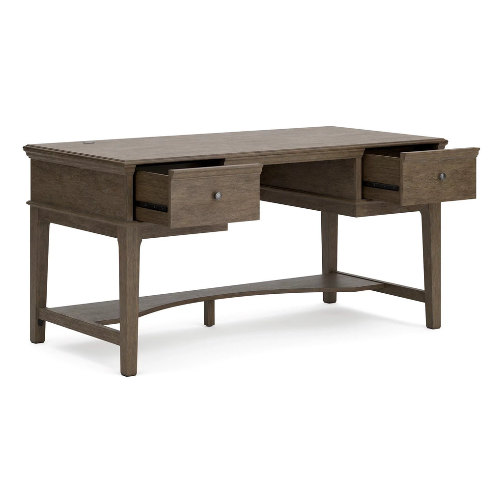 60 Inch Weathered Gray Wood Storage Desk with USB Ports B766