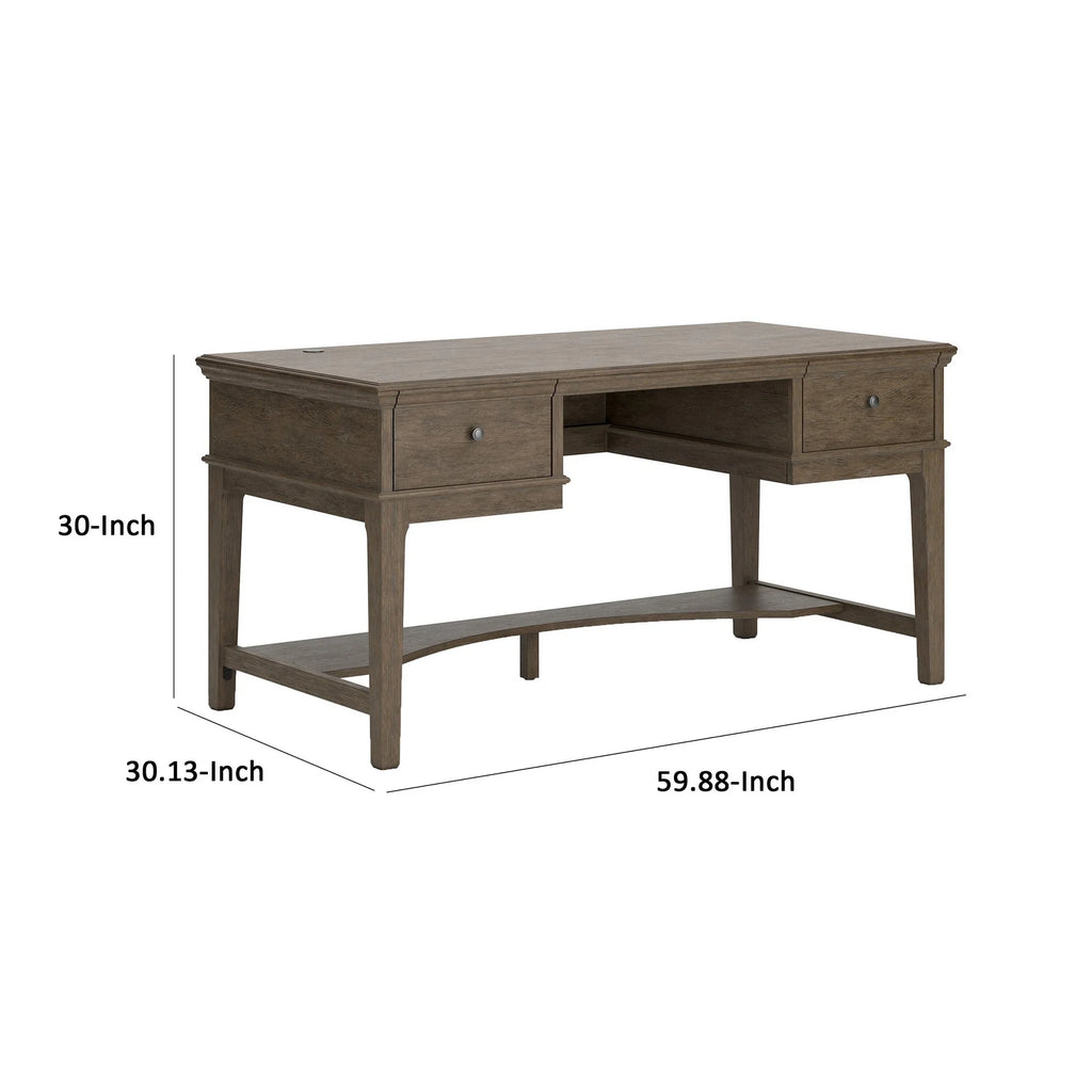 60 Inch Weathered Gray Wood Storage Desk with USB Ports B766