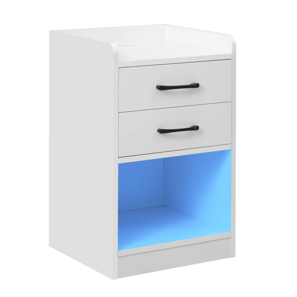 White LED Nightstand with Charging Station A843