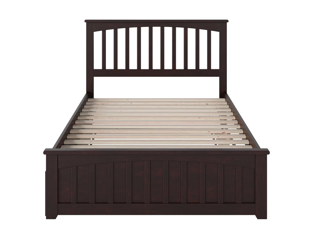 Full Platform Bed with Foot Board and Trundle Bed in Espresso C9281