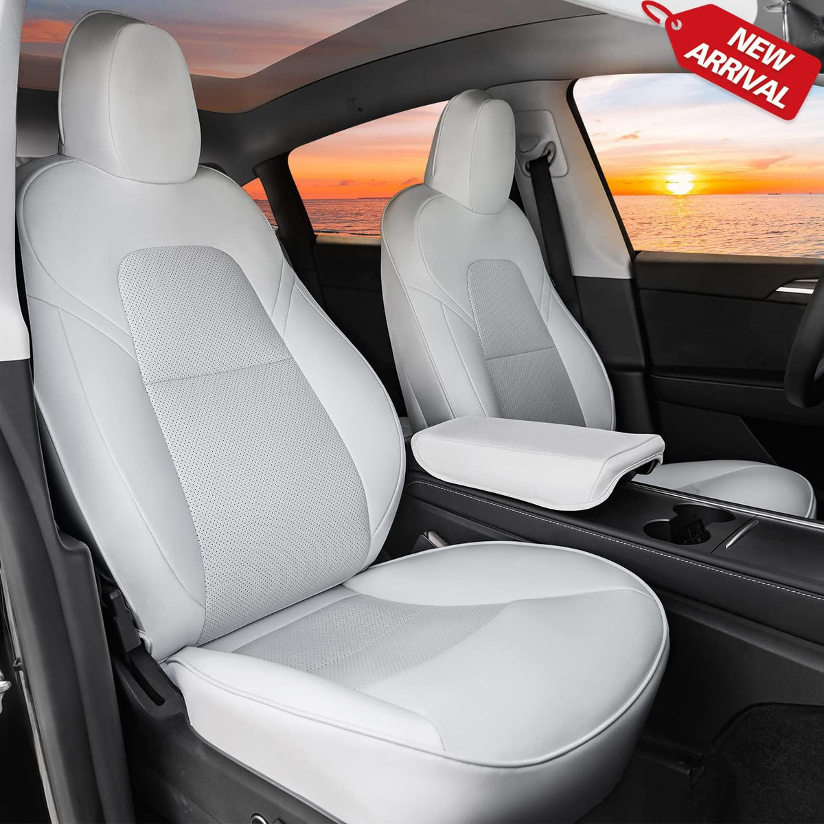 Red White Black and White Full Set Car Leather Seat Covers S158829