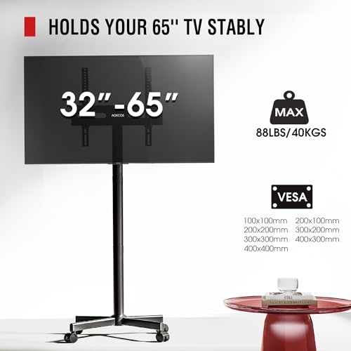 Rolling TV Stand for 32-65 inch Flat/Curved TVs with Tilting Height Adjustment J14106