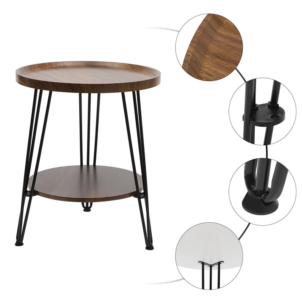 Round End Table with Storage Shelf Metal Leg O50369