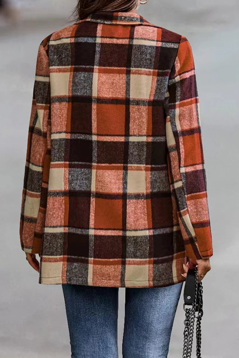 Plaid Patchwork Turndown Collar Outerwear D318