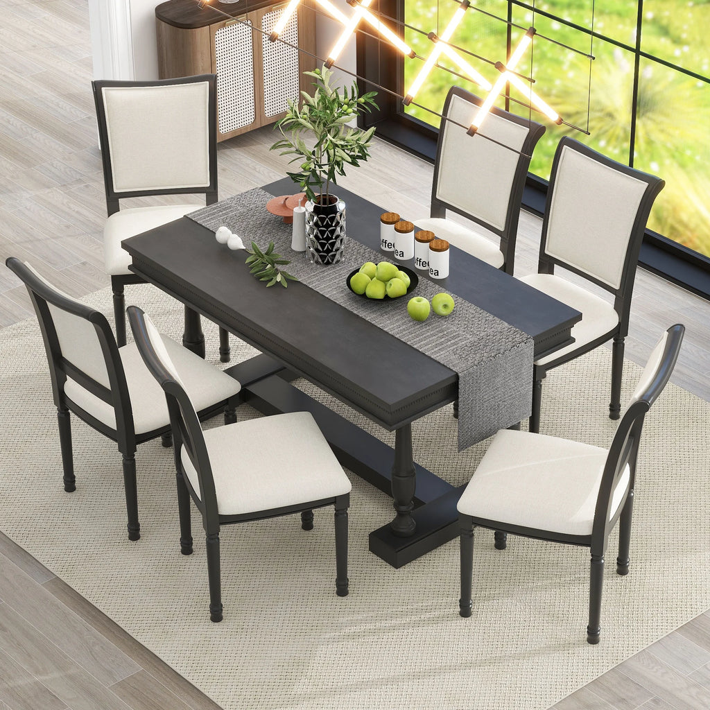 Black 6 Piece Upholstered Dining Table Set T872