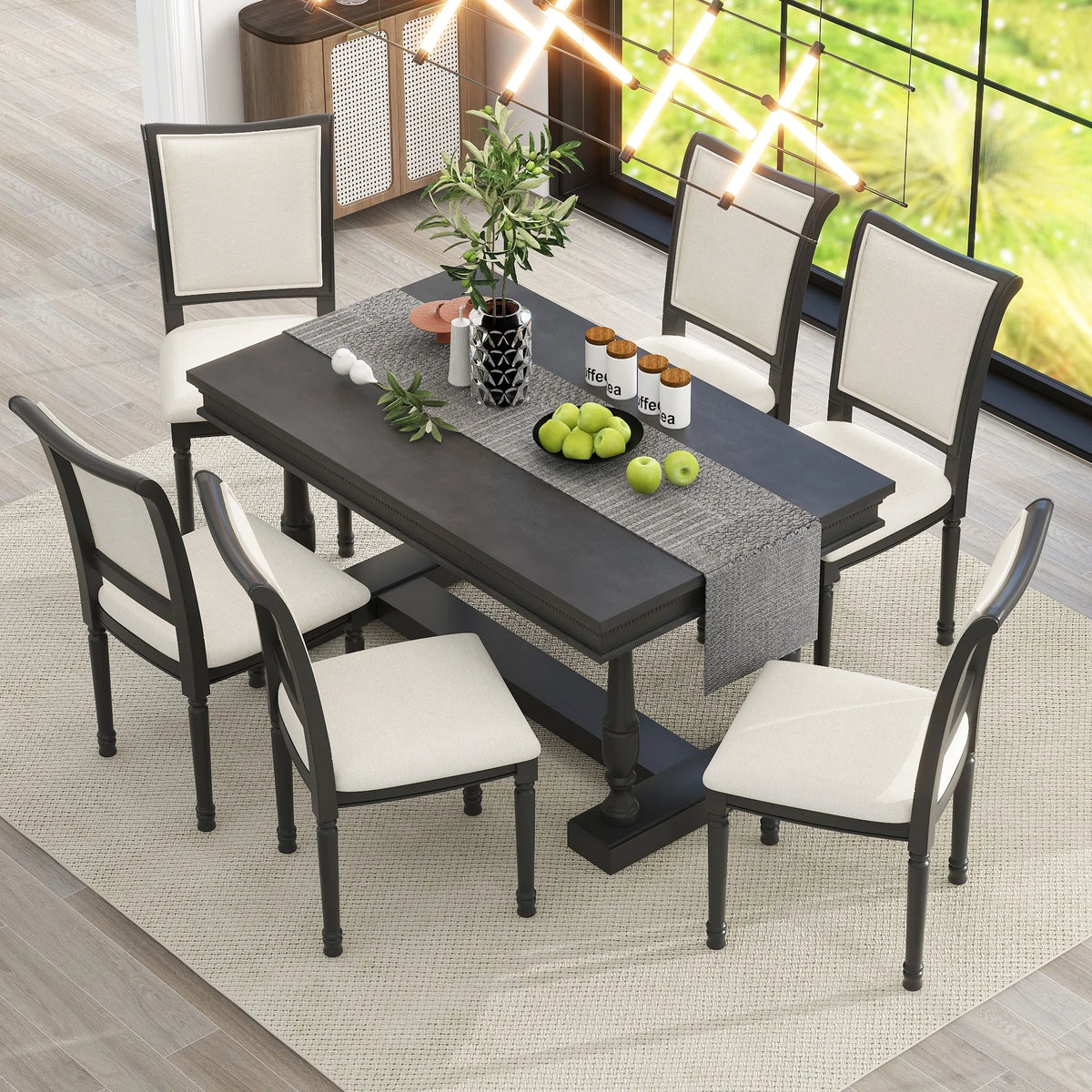 Black 6 Piece Upholstered Dining Table Set T872