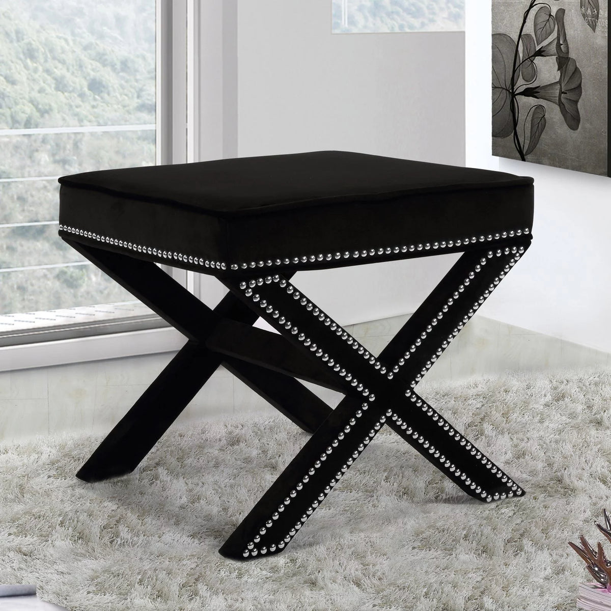 Navy Velvet Ottoman/Bench Z6097